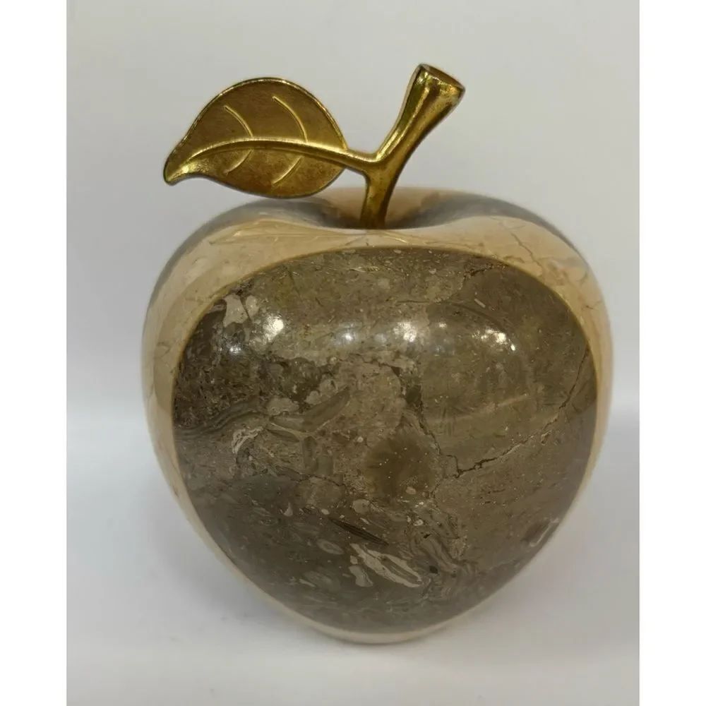 Vintage Polished Marble Gray Onyx Apple Paperweight Striped